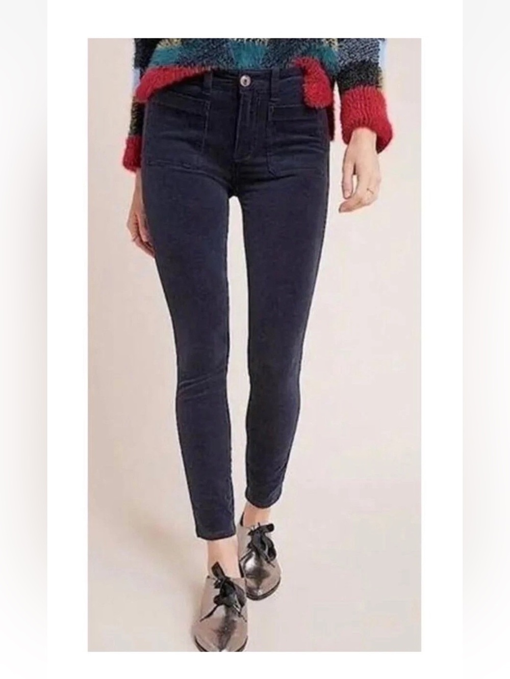 ANTHROPOLOGIE Pilcro and the Letterpress NAVY BLUE fine CORDUROY high rise 28